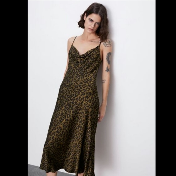 zara leopard print slip dress